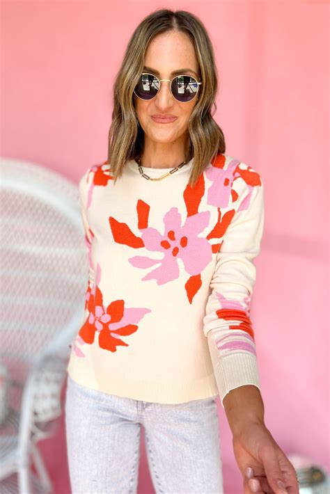 Thml Pink Orange Floral Knit Sweater Shop Style Your Senses