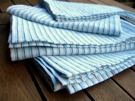 Lizziebee Handmade Linen Cotton Tea Towels Blue Stripe