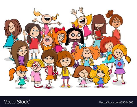 Kid Or Teen Cartoon Girls Characters Group Vector Image