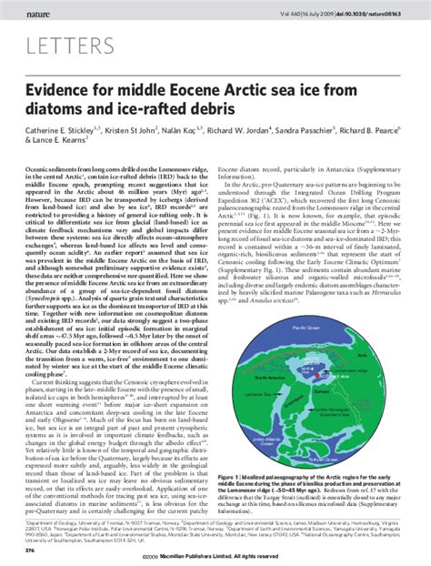 Pdf Evidence For Middle Eocene Arctic Sea Ice From Diatoms And Ice