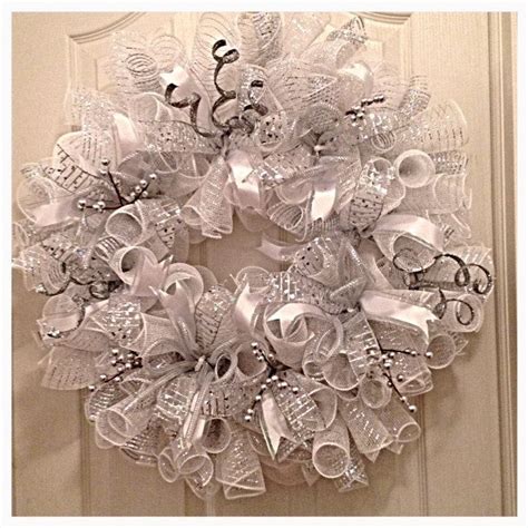 Silver White Wedding Deco Mesh Wreath Wedding Wreathsilver Wreath