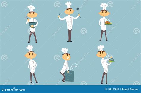 Funny Male Chef Cartoon Characters Set Cheerful Professional Cook In