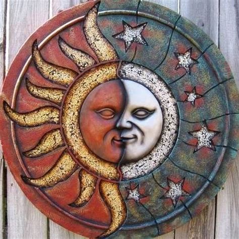 Celestial Garden Wall Hanging Art Plaque Sun Moon Face Stepping Stone