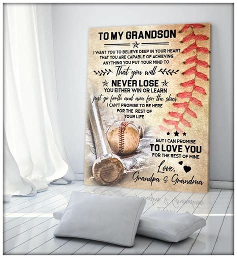To My Grandson Love Grandpa And Grandma Baseball Poster Opennewday