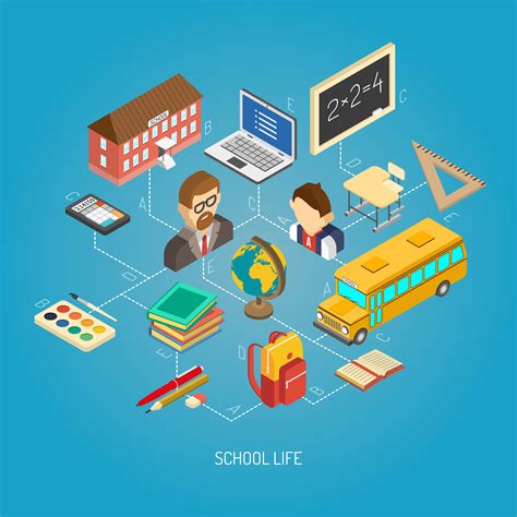 Secondary School Isometric Concept Poster 468871 Vector Art At Vecteezy