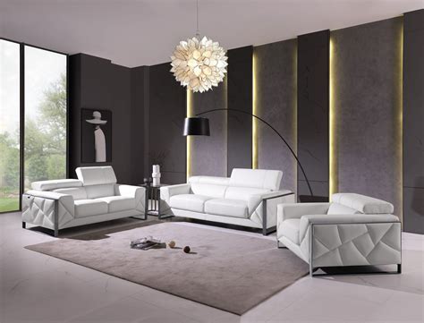 Divanitalia 903 Living Room Set In White Italian Leather Modern Style