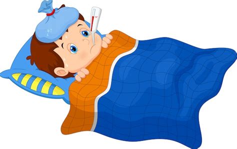Dibujos Animados De La Gripe Con Un Personaje De Niño Enfermo En Una