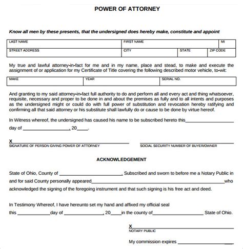 Free Sample Blank Power Of Attorney Forms In Pdf Ms Word