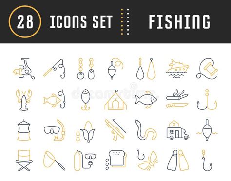 Set Vector Flat Line Icons Fishing Stock Illustration Illustration Of