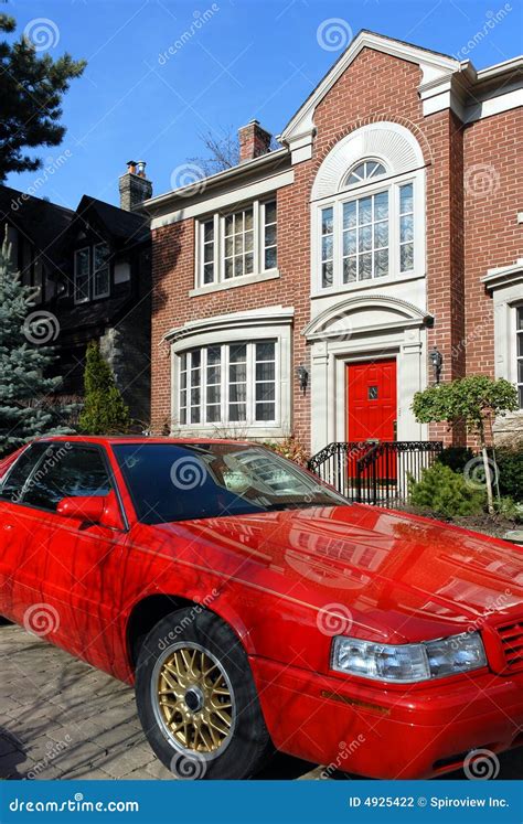 Red Car Parked In Front Of House Stock Photo Image Of Window Wheel