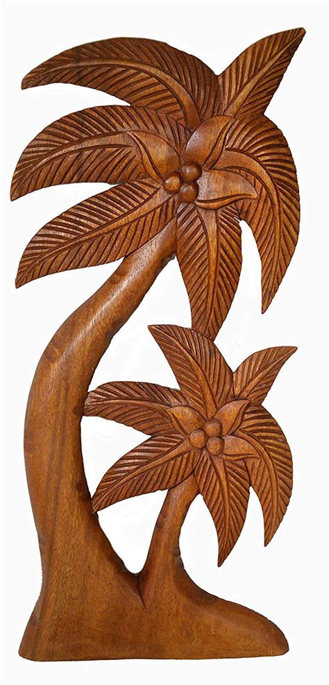 Beautiful Handmade Wooden Palm Tree With Coconuts Tropical