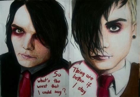 my chemical romance helena pencil drawing art gerard way and frank iero bicycle lover bike