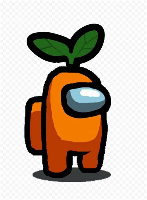 Hd Orange Among Us Character With Green Leaf Hat On Head Png Cute