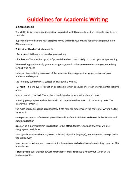 Guidelines For Academic Writing Guidelines For Academic Writing