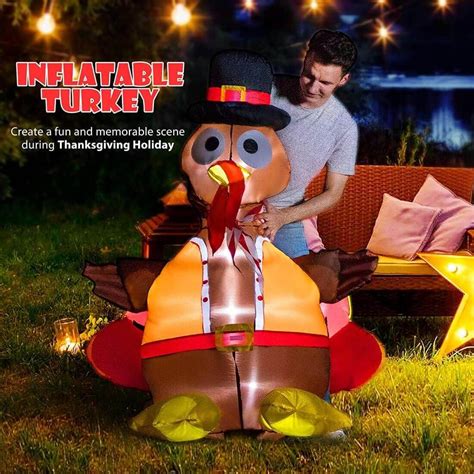 Vivohome 6ft Inflatable Led Lighted Thanksgiving Turkey With Hat Holiday Inflatables