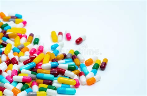 Pile Of Antibiotic Capsule Pills In Blister Pack Pharmaceutical