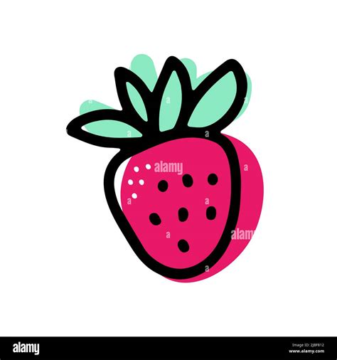 doodle ripe strawberry pink berry with leaves isolated on white background hand drawn fruit
