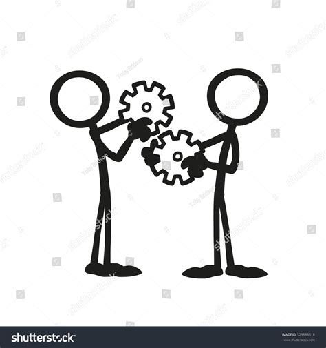 Stick Figure Working Together Gears Stock Vector 329888618