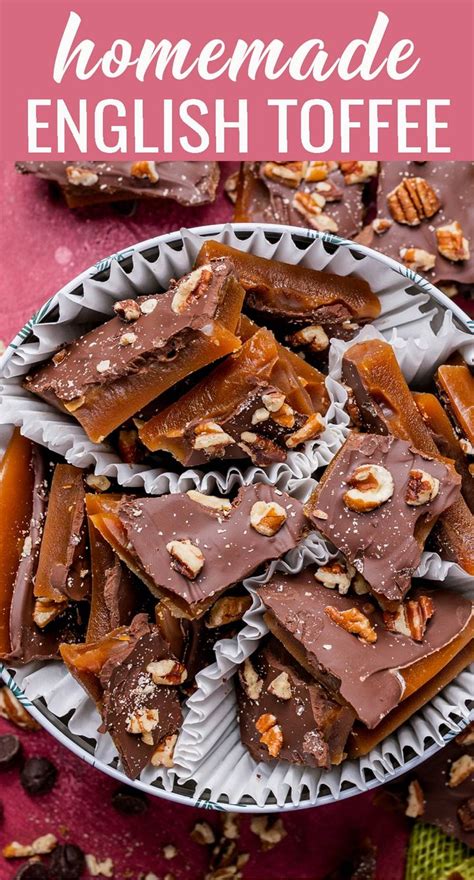 Homemade English Toffee With Pecans And Walnuts On Top In A Bowl