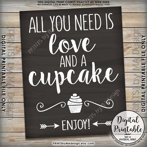 All You Need Is Love And A Cupcake Sign Cupcake Wedding Sign Wedding
