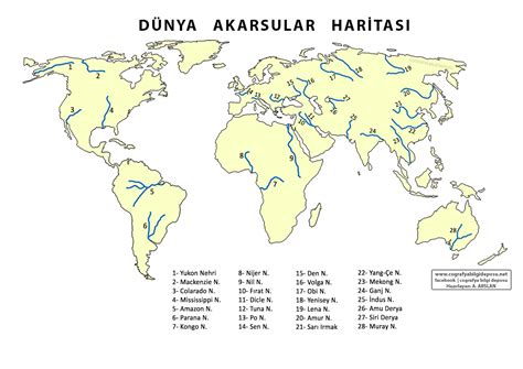 Dünya Akarsuları Haritası Coğrafya Doğa Eğitim Sitesi