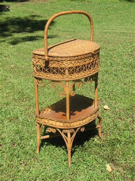 Natural Antique Victorian Wicker Sewing Stand Circa 1890s From