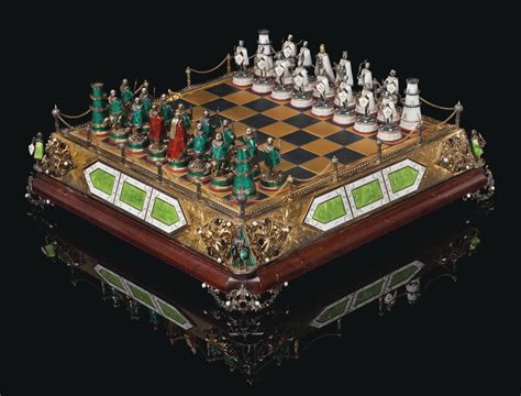 An Austro Hungarian Silver Gilt Metal And Enamel Chess Set Early