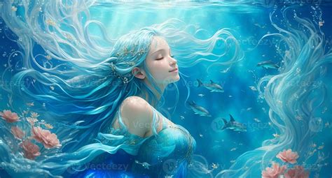The Blue Aquarius Mermaid In The Deep Ocean Incredibly Beautiful Ai