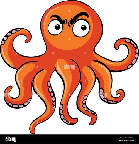 Orange Octopus With Angry Face Illustration Stock Vector Image And Art