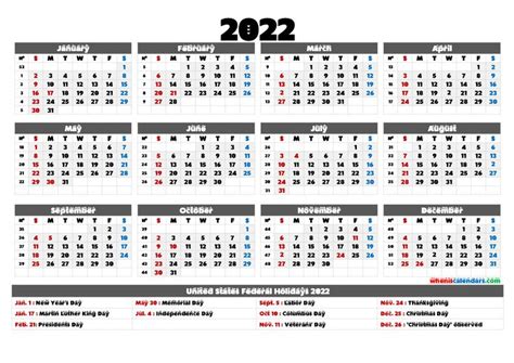 Printable 2022 Calendar One Page 6 Templates Calendar Printables