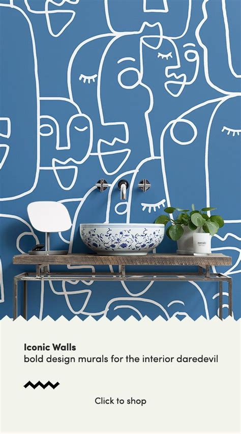 Large Blue Face Line Drawing Wallpaper Mural Bold