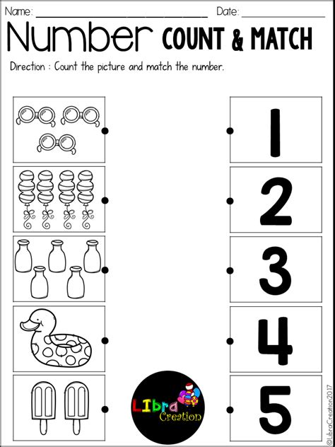 Kindergarten Count And Match Worksheets 1 20