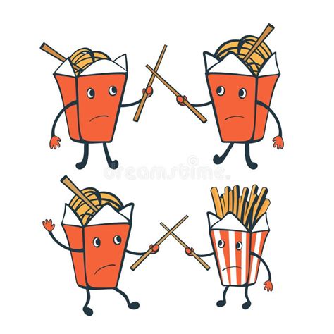 Funny Characters Chinese Food Boxes Stock Vector Illustration Of