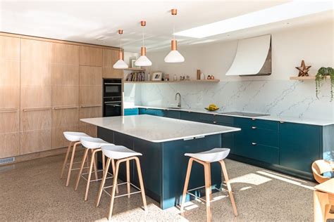 Enigma Design Contemporary Washed Oak And Blue Kitchen