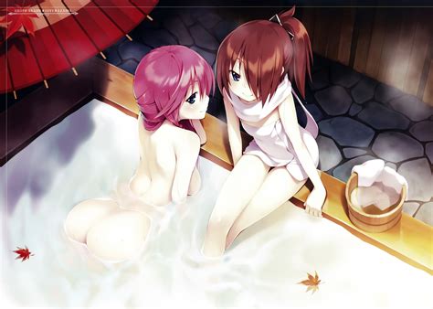 2girls Asami Lilith Ass Bath Kazama Levi Leaves Nao Akinari Nude Onsen