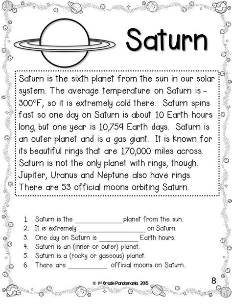 Whether you are teaching biology, hydrology, botany, or chemistry, or just studying the lives and work of famous scientists in general, each of the following sets of worksheets contains multiple individual reading passages for your students. Teach child how to read: 1st Grade Science Planets Worksheets