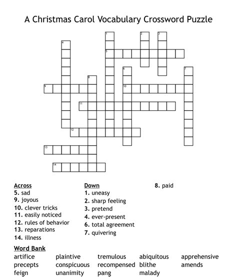 A Christmas Carol Vocabulary Crossword Puzzle WordMint