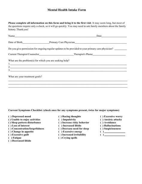 Free Mental Health Providers Intake Forms In Pdf Ms Word Mental Health Release Of Information