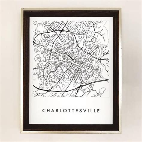 A Framed Black And White Map Of Charlotte North Carolina With The