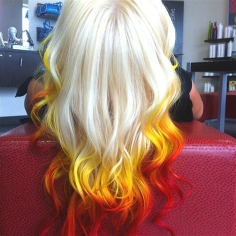 Blonde Hair Dip Dye Hair Red And Yellow Image 649334