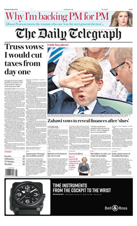Daily Telegraph Front Page 11th Of July 2022 Tomorrow S Papers Today
