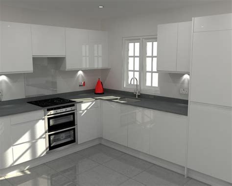 Light grey kitchen with white quartz worktops suffolk. Modern Handleless White High Gloss Kitchen with Grey ...