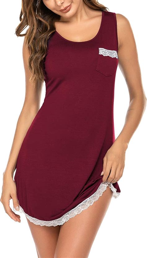 Ekouaer Sleeveless Nightgown For Women Sexy Lace Trim Sleep Dress Chemise Sleepwear Soft Sleep