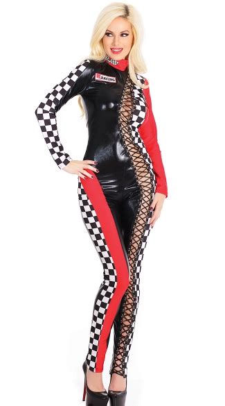 Lace Up Racer Jumpsuit Sexy Race Driver Costume Adult Woman Race Car Driver Outfit