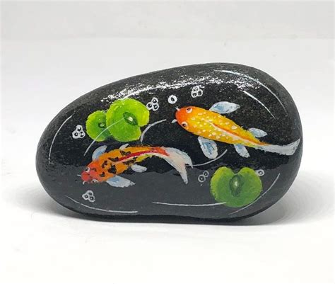 Koi Pond Painted Rocks Beautiful Painted Stones For Garden Etsy