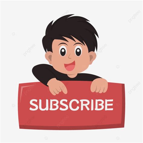 Boy With Board Sign Subscribe Vector Illustration Boy Subscribe