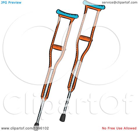 Clipart Of A Sketched Pair Of Crutches Royalty Free