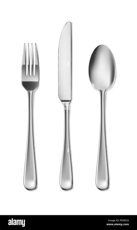 Steel Cutlery Knife Fork And Spoon In Realistic Style Fork And Knife