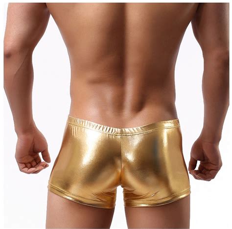 New Metallic Mens Boxer Shorts Leather Shiny Male Underwear High