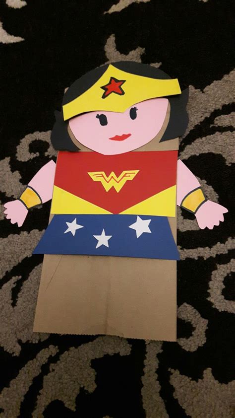 Brown Paper Bag Superhero Puppet Wonderwoman Art Activities For